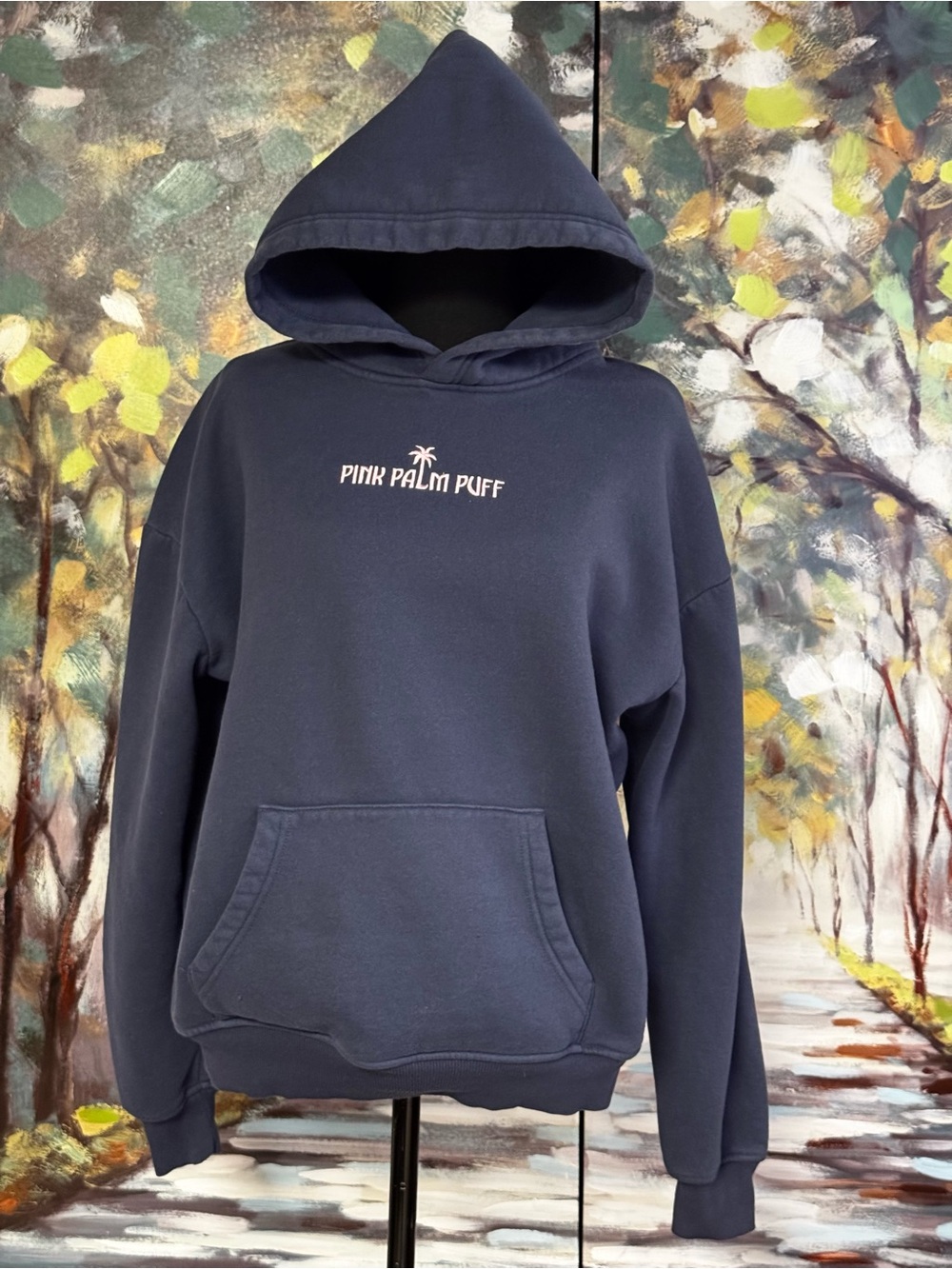 Pink Palm Puff Classic Puff Hoodie Navy Blue Size M - Picture 3 of 11